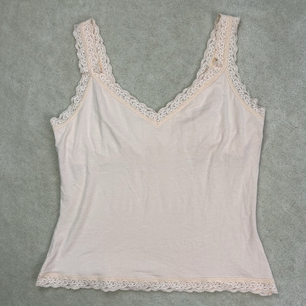 Vintage Lace Camisole Tank Top Beige Floral Fairy Small Cottagecore USA Made